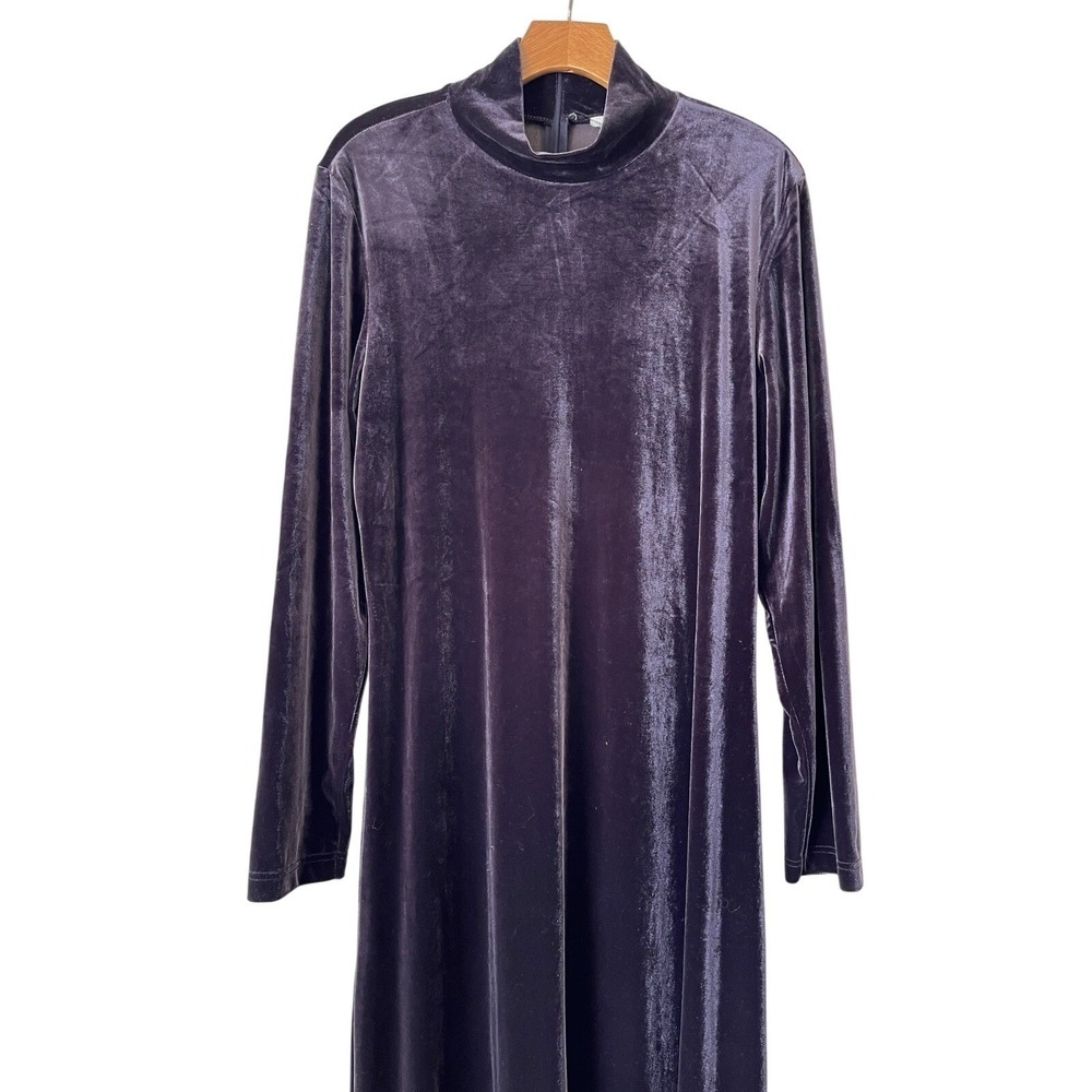 Vintage 90s Purple Velvet Maxi Dress Express Mock Neck Long Sleeve Gown Womens M